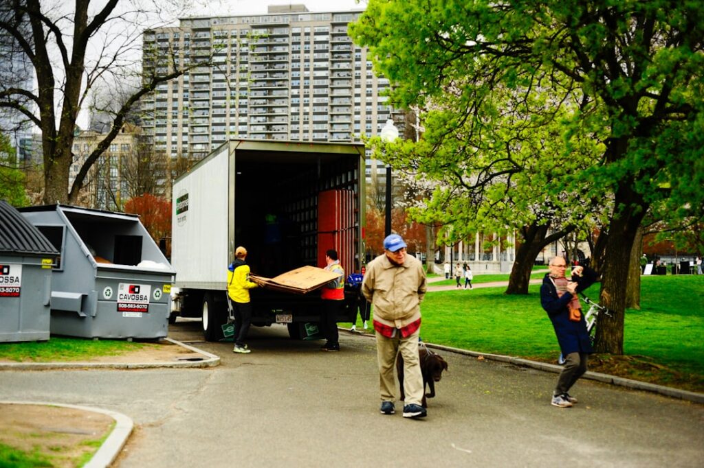 Moving crew unloading a truck during a local residential move in the Hudson Valley